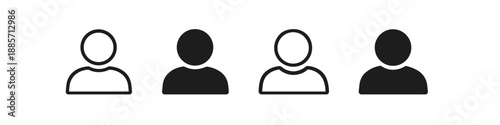 Set of four simple user profile icons, two outlined and two solid black