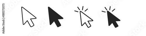 Set of four cursor icons, two outline and two filled, with and without click animation