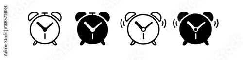 Set of four alarm clock icons showing different states and styles