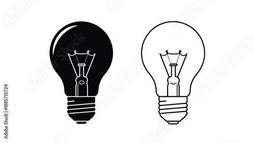 Two light bulbs one dark and one outlined a striking silhouette