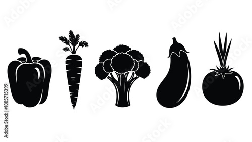 Black vegetable shapes in a row a striking visual silhouette