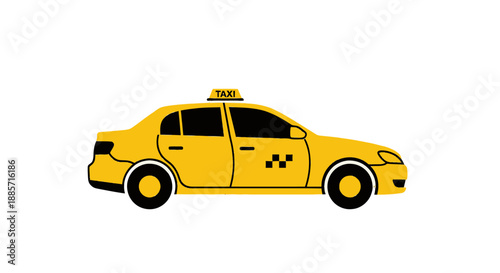 Yellow Taxi Cab Illustration in Simple Flat Style with Bright Lighting on White Background for Transportation Advertising