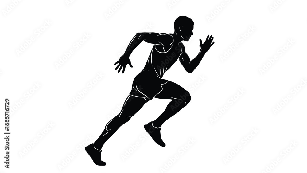 Fototapeta premium A black silhouette of a man running quickly with outstretched arms with athletics on white background