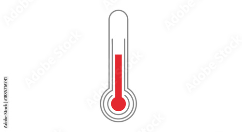 Thermometer with rising red mercury in simple line art style on white background for weather forecast