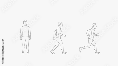 Illustrated sequence of human movement showing various stances and actions