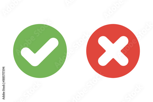 Green checkmark and red cross icon set for approval and rejection symbols isolated on transparent background flat style
