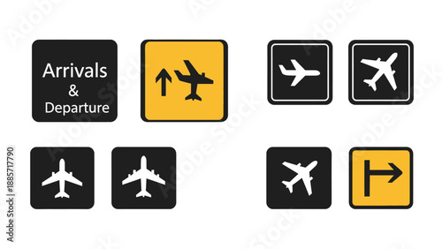 Airport signs arrival and departure icons in vector design