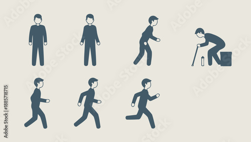 Stylized human figures various poses and actions illustrated against a plain backdrop