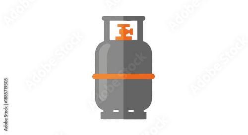 LPG Gas Cylinder in Simple Flat Design with Gray and Orange Colors on White Background for Energy Industry
