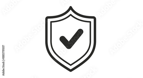 Shield Icon with Checkmark in Simple Minimalist Design in Black and White Color on Transparent Background for Security Logo