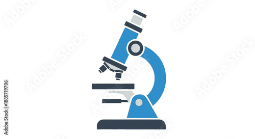 Microscope illustration in modern minimalist style with blue color scheme on white background for scientific education