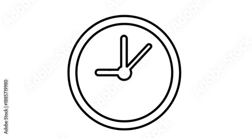 Simple clock icon in minimalist design with black outline on white background for time management