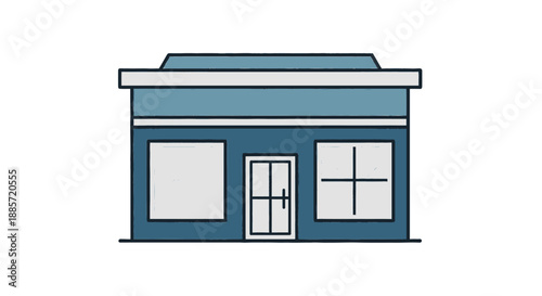 Storefront Illustration in Simple Flat Style with Blue Color Scheme on White Background for