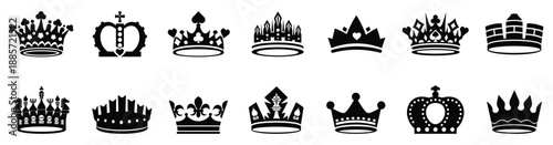 Crown set icons, collection different crown sign, silhouette crown symbol. Vector illustration set