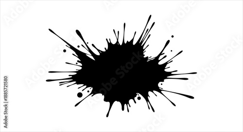 Dynamic black ink explosion creating an abstract splash pattern on a pristine background