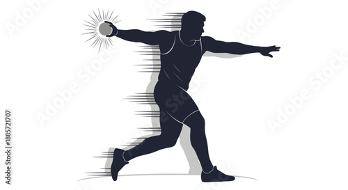 Dynamic athlete throwing shot put with motion lines