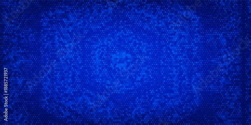 Blue glowing hexagon texture. Abstract neon hexagonal grid wallpaper. Navy honeycomb pattern backdrop. Vector modern technology, business, science, healthcare, medicine, presentation design background