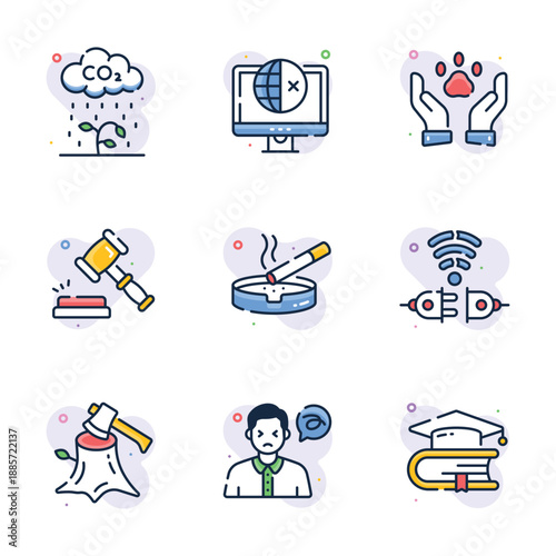 Take a look at this amazing flat outline icons set of social issues in modern style