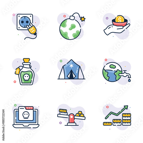 Here is a modern flat outline collection of social issues icons, premium vector