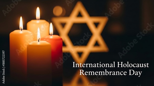 Candles and star of david for international holocaust remembrance day