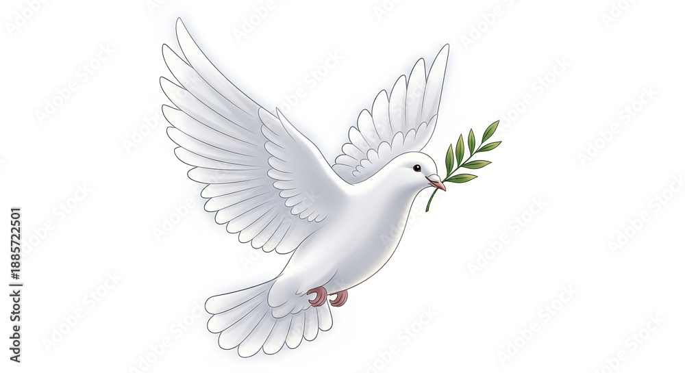 Obraz premium A white dove in flight holding a green olive branch—symbolizing peace, hope, and unity in honor of International Women’s Day.