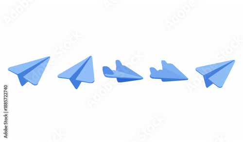 Soft 3D cartoon blue paper plane icon set for messaging apps