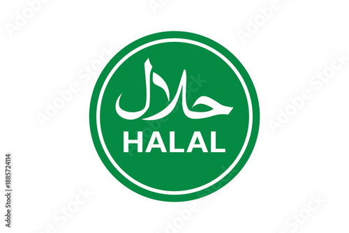 Green Circular Halal Label for Food Product Certification isolated on transparent background islamic muslim dietary stamp packaging
