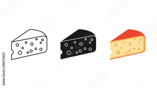 Three different cheese wedges in various illustration styles on white background