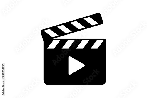 Slika na platnu Black Movie Clapperboard Icon with Play Symbol for Video and Cinema isolated on