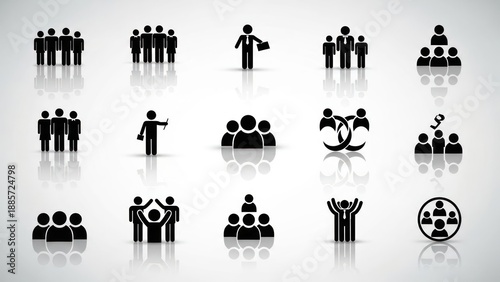 Abstract minimalist human icons depicting teamwork and collaboration concepts