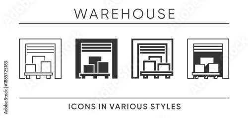 Warehouse icon in various graphic styles