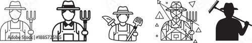 Farmer icon collection showing different styles and tools on a light background Vector