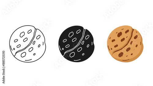 Three cookies in different styles on white background