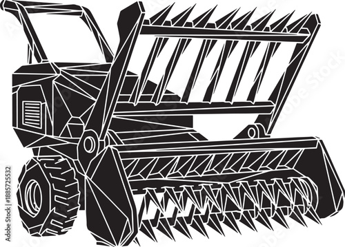 Stylized black and white line art illustration of a heavy-duty industrial machine Vector