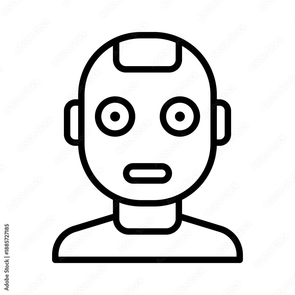 Fototapeta premium Humanoid robot head avatar, linear icon. Cyborg character, artificial intelligence assistant and future technology. Line with editable stroke