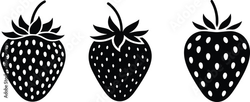 Black and white strawberry silhouette vector illustration, simple fruit design for healthy food, organic berry artwork, natural freshness, summer fruit, minimalist style