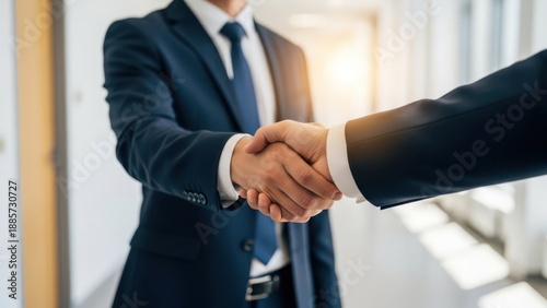Close up of business partners shaking hands in agreement collaboration
