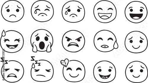 Versatile collection of expressive emoji faces conveying a diverse range of human Emotion faces icons set