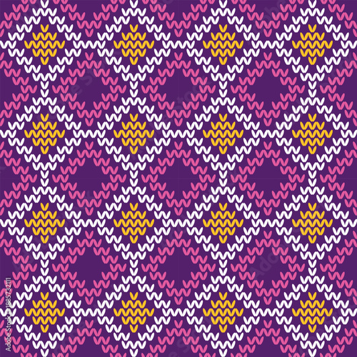 Wool knitwear vector seamless pattern. Warm jumper striped jersey textile. Craft knitted fabric texture ornament. Thread knitting clothing pattern. Blanket merino knitting swatch template.	