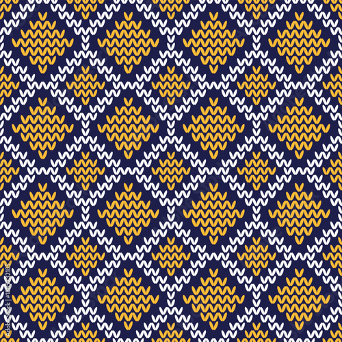 Wool knitwear vector seamless pattern. Warm jumper striped jersey textile. Craft knitted fabric texture ornament. Thread knitting clothing pattern. Blanket merino knitting swatch template.	