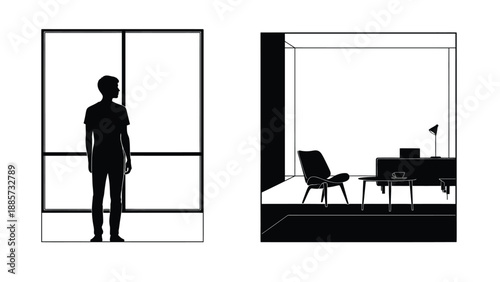 Two modern train designs presented in a striking black and white silhouette