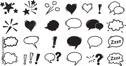 Collection of empty comic speech bubbles with halftone shadows. Hand drawn retro cartoon stickers. Pop art style.