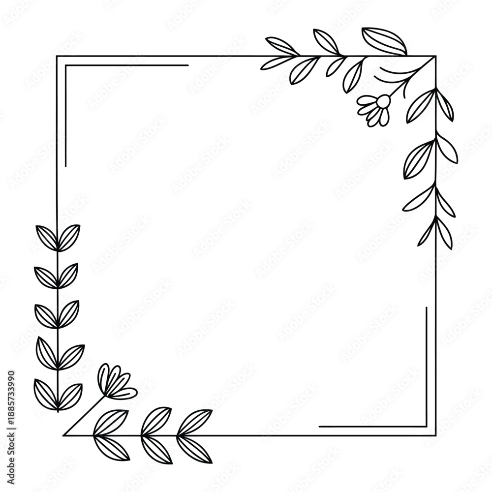Fototapeta premium Simple square frame decorated with delicate floral and leafy botanical elements