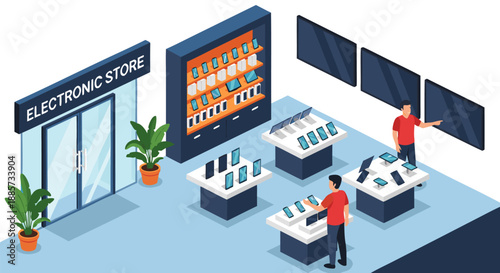 Electronic Store Isometric Vector Illustration - A Modern Retail Space With Technology Products