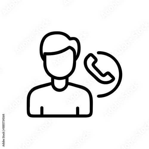 Modern contact seller icon, person profile with telephone symbol. Graphic contact seller icon portrays customer support, direct communication, and service assistance.
