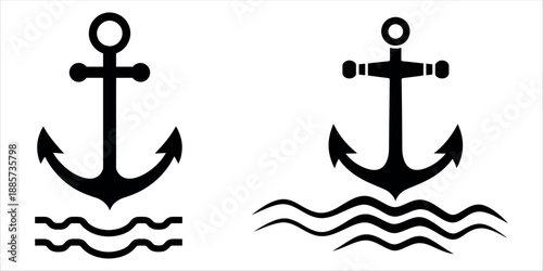 Anchor icon with waves a symbol of stability and maritime adventure vector.