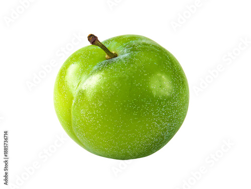 A fresh, ripe green plum, presented on its own Isolated Transparent Background, PNG