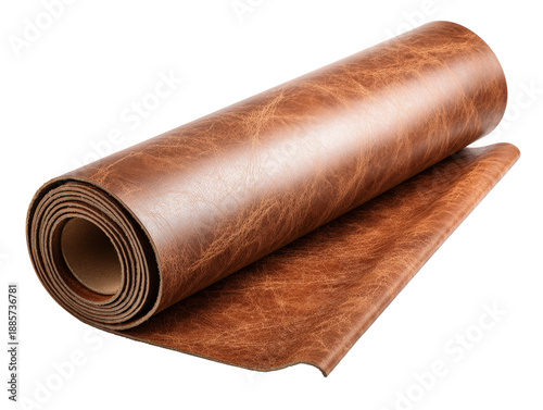 Rolled brown leather textile for design and craft usage  Isolated Transparent Background, PNG