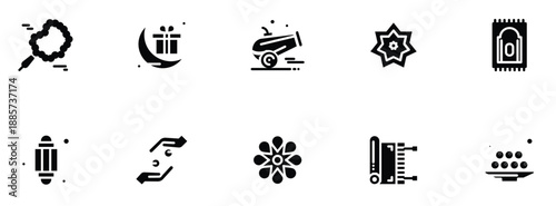 Black and white ramadan kareem icon set for graphic design