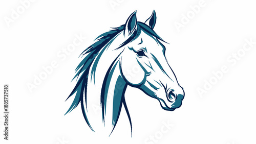 Dynamic blue horse head illustration, powerful and majestic animal symbol, isolated white background.